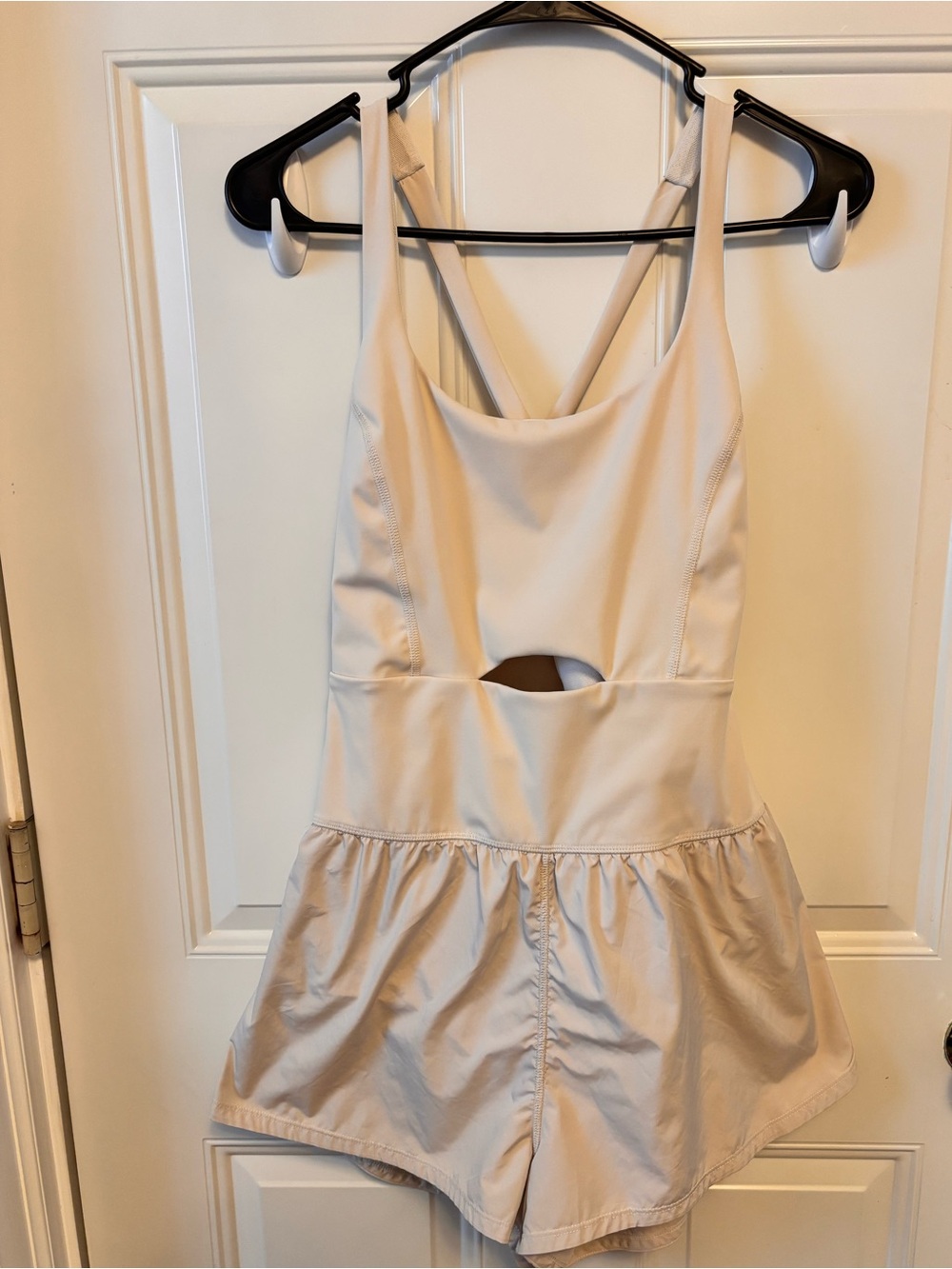 FP Movement by Free People Cream Cutout Romper with Cross-Back